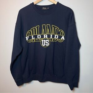 BoohooMAN Orlando Florida Crewneck Size S Navy Blue Sweatshirt Lightweight